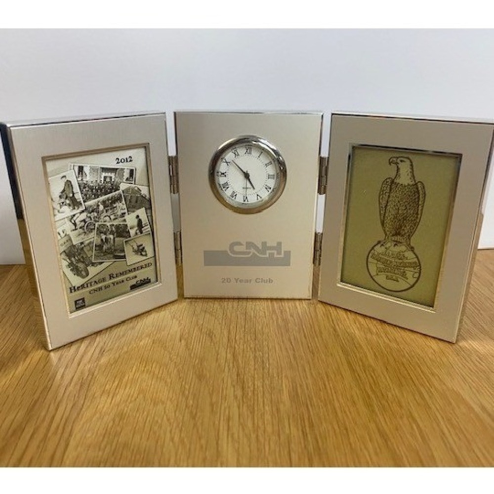 CNH Industrial 20 Year Club Folding Desk Clock Photo Frame Silver Good 2012‎